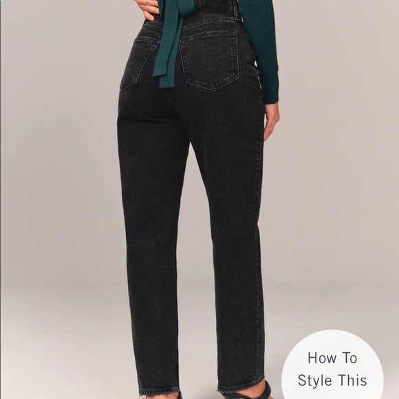Abercrombie Curve Love The Dad High Rise Black Rinse Wash - Picture 3 of 6